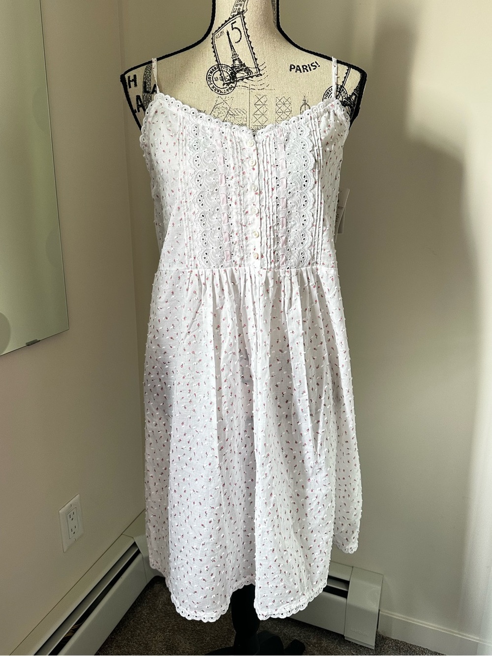 Eileen West Small Rosewood Print Swiss Dot Sveless Sweetheart Neck Woven Chemise